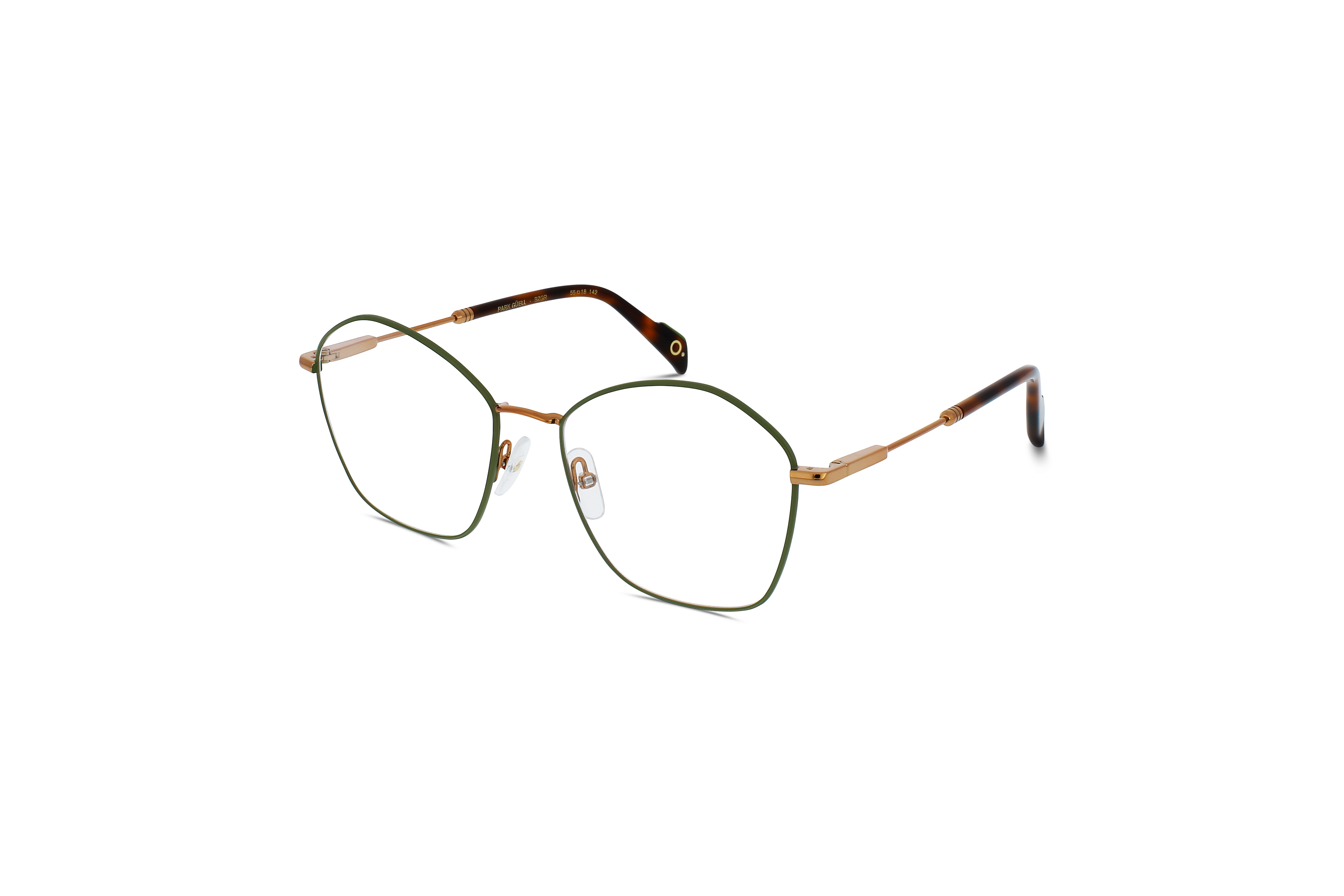 45° Ansicht der Brille Etnia Barcelona PARK GÜELL in Grün auf weißem Hintergrund.