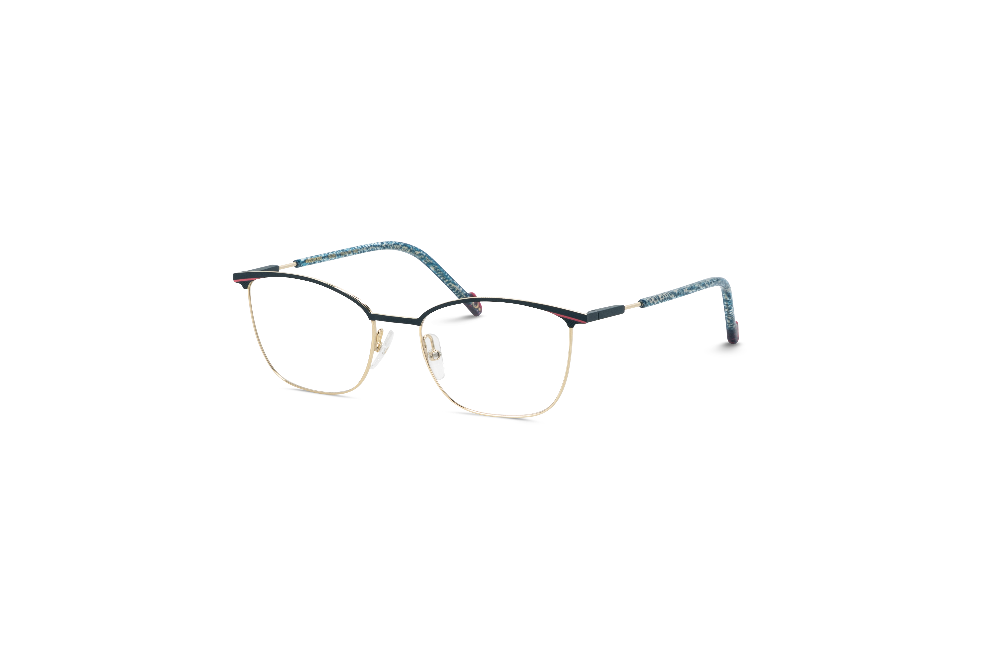 45° Ansicht der Brille Etnia Barcelona AMETHYST in Türkis auf weißem Hintergrund.