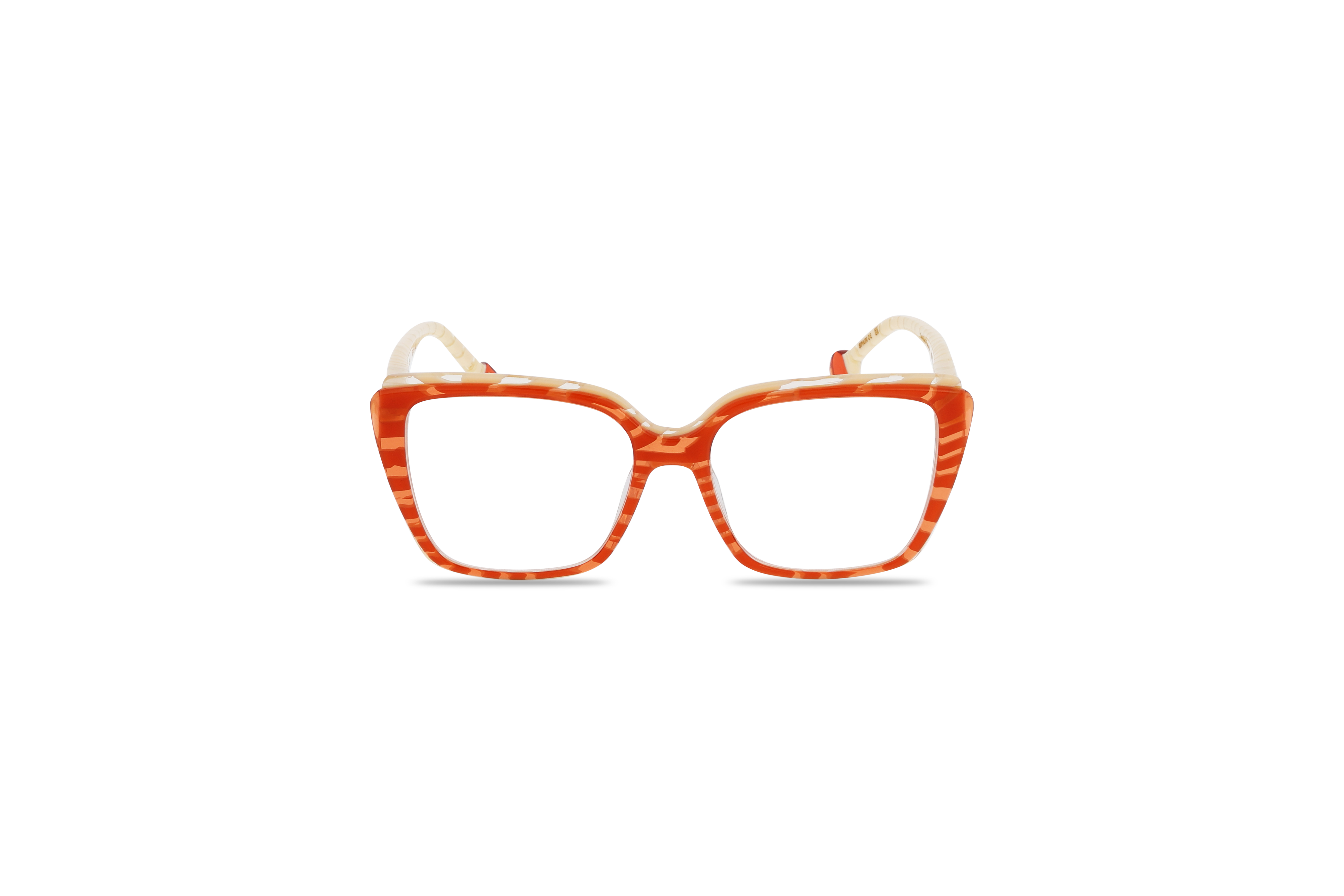 Die Brille Etnia Barcelona SERRES in Orange auf weißem Hintergrund in Frontalansicht.
