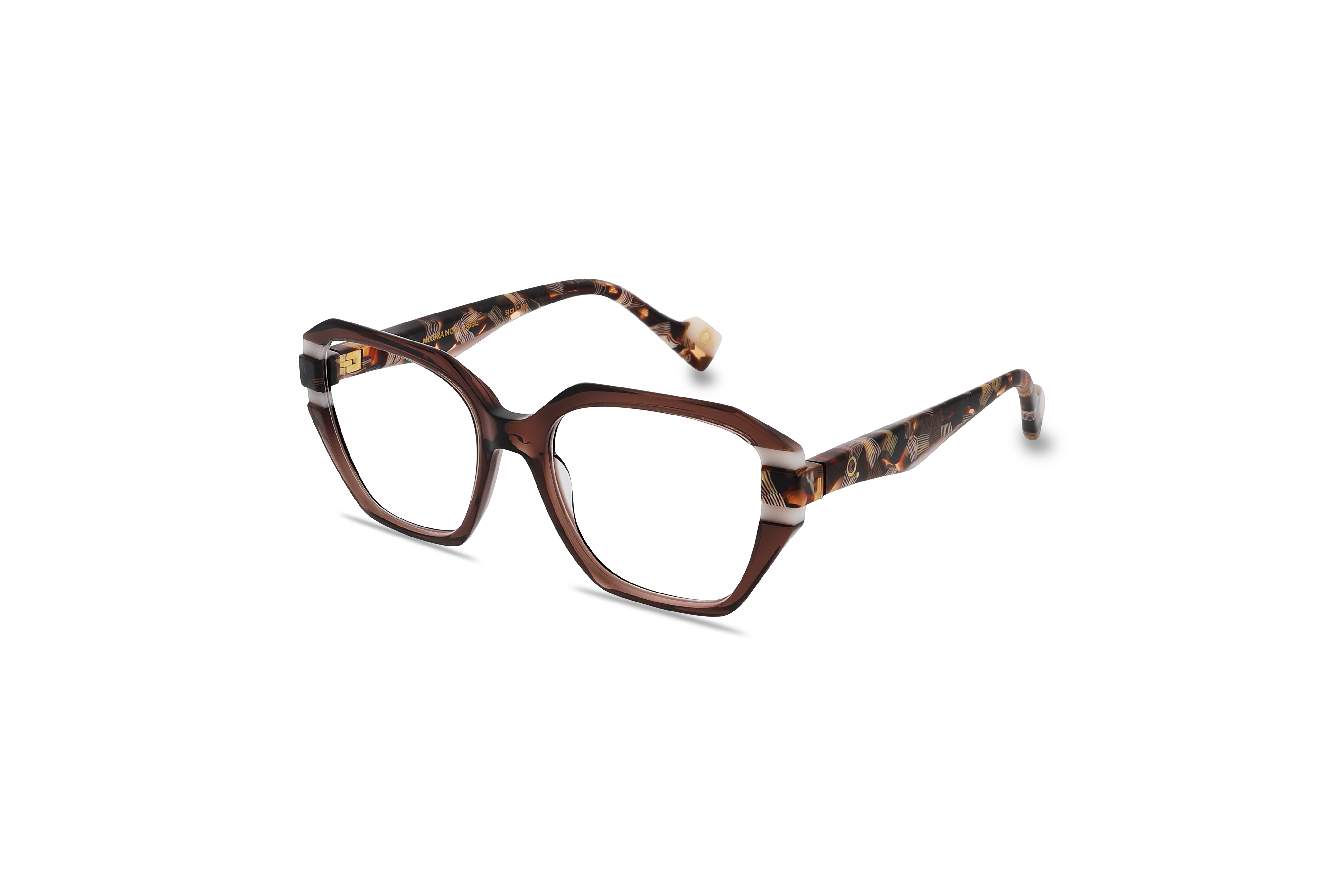 45° Ansicht der Brille Etnia Barcelona MIXURA NO5 in Braun auf weißem Hintergrund.