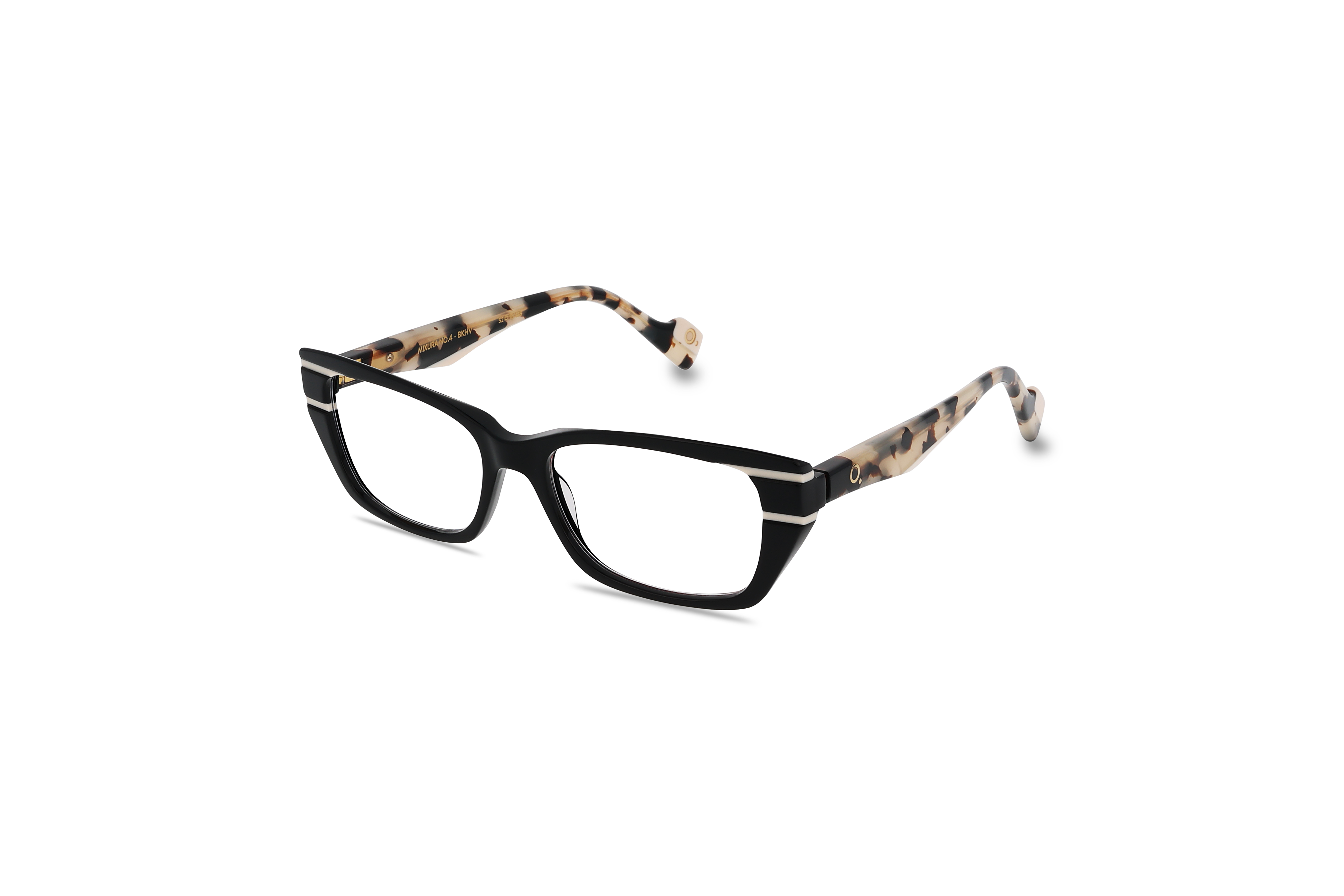 45° Ansicht der Brille Etnia Barcelona MIXURA NO4 in Schwarz auf weißem Hintergrund.