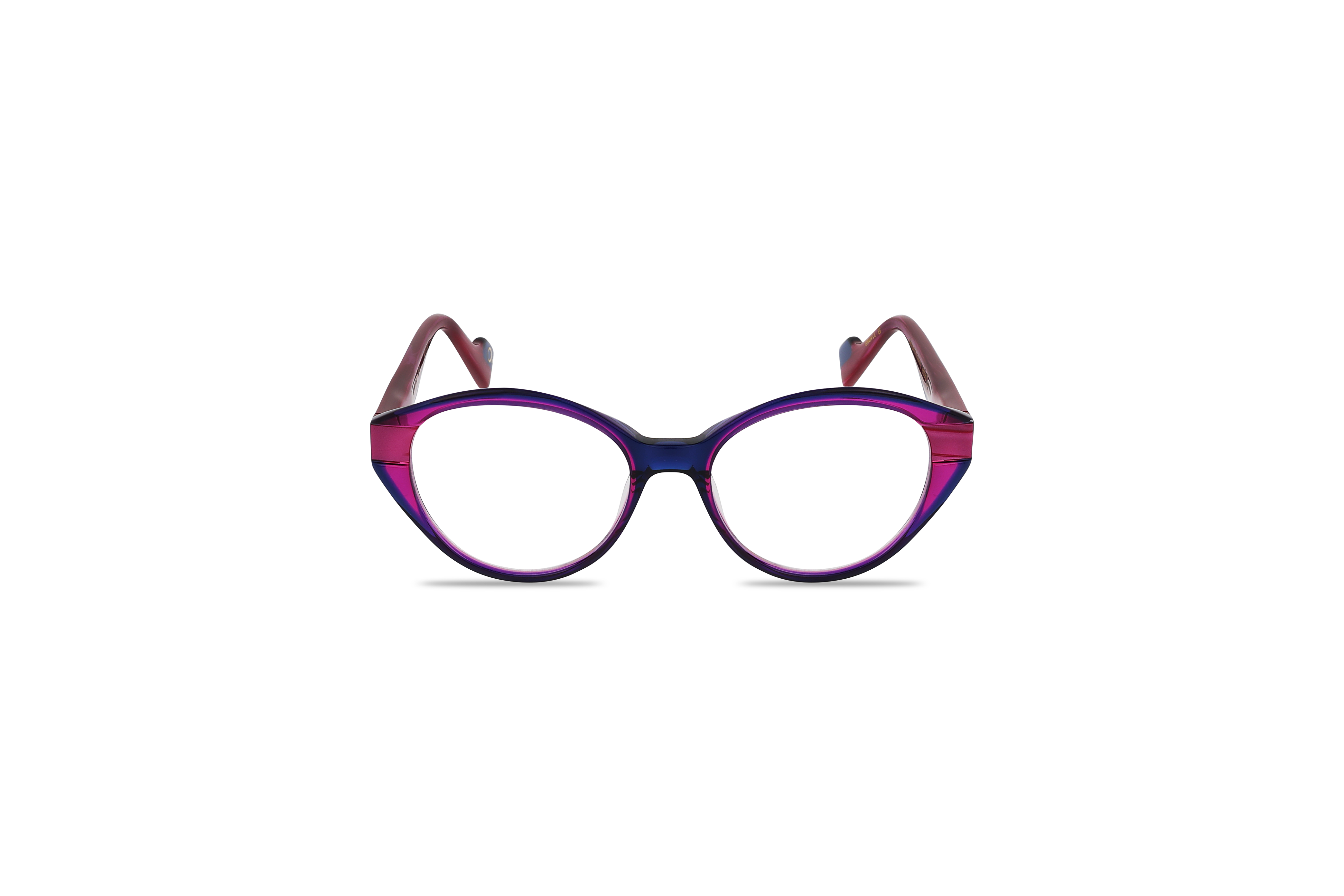Die Brille Etnia Barcelona MIXURA NO2 in Violett auf weißem Hintergrund in Frontalansicht.