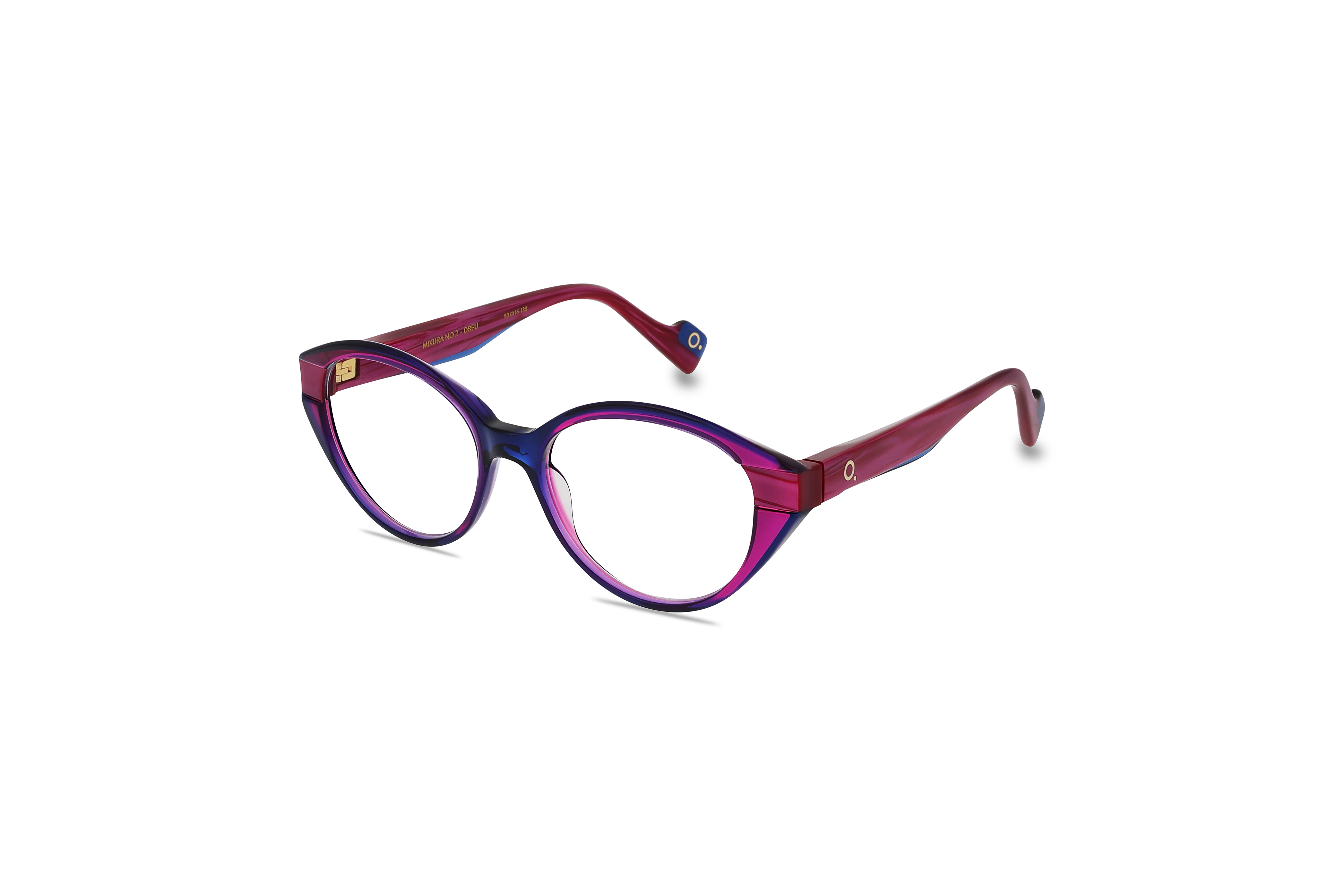 45° Ansicht der Brille Etnia Barcelona MIXURA NO2 in Violett auf weißem Hintergrund.