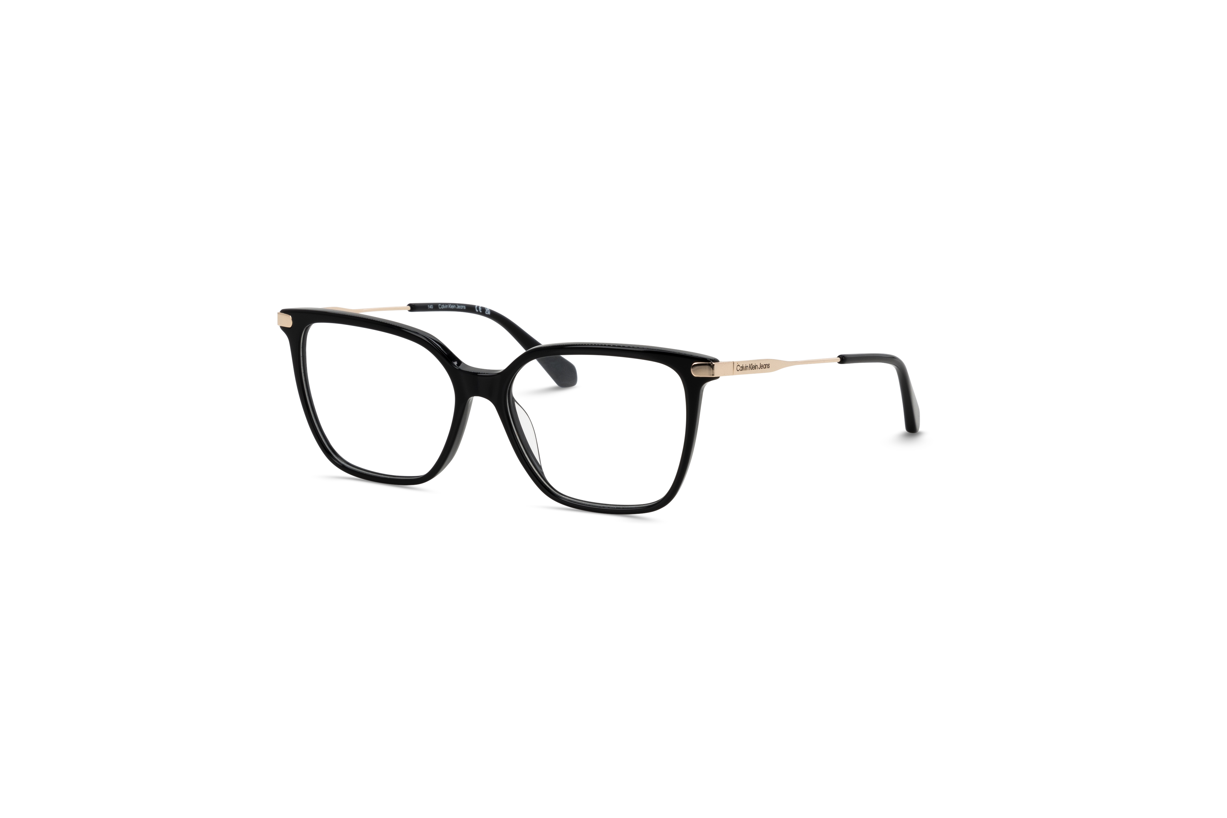 45° Ansicht der Brille Calvin Klein Jeans CKJ22646 in Schwarz auf weißem Hintergrund.