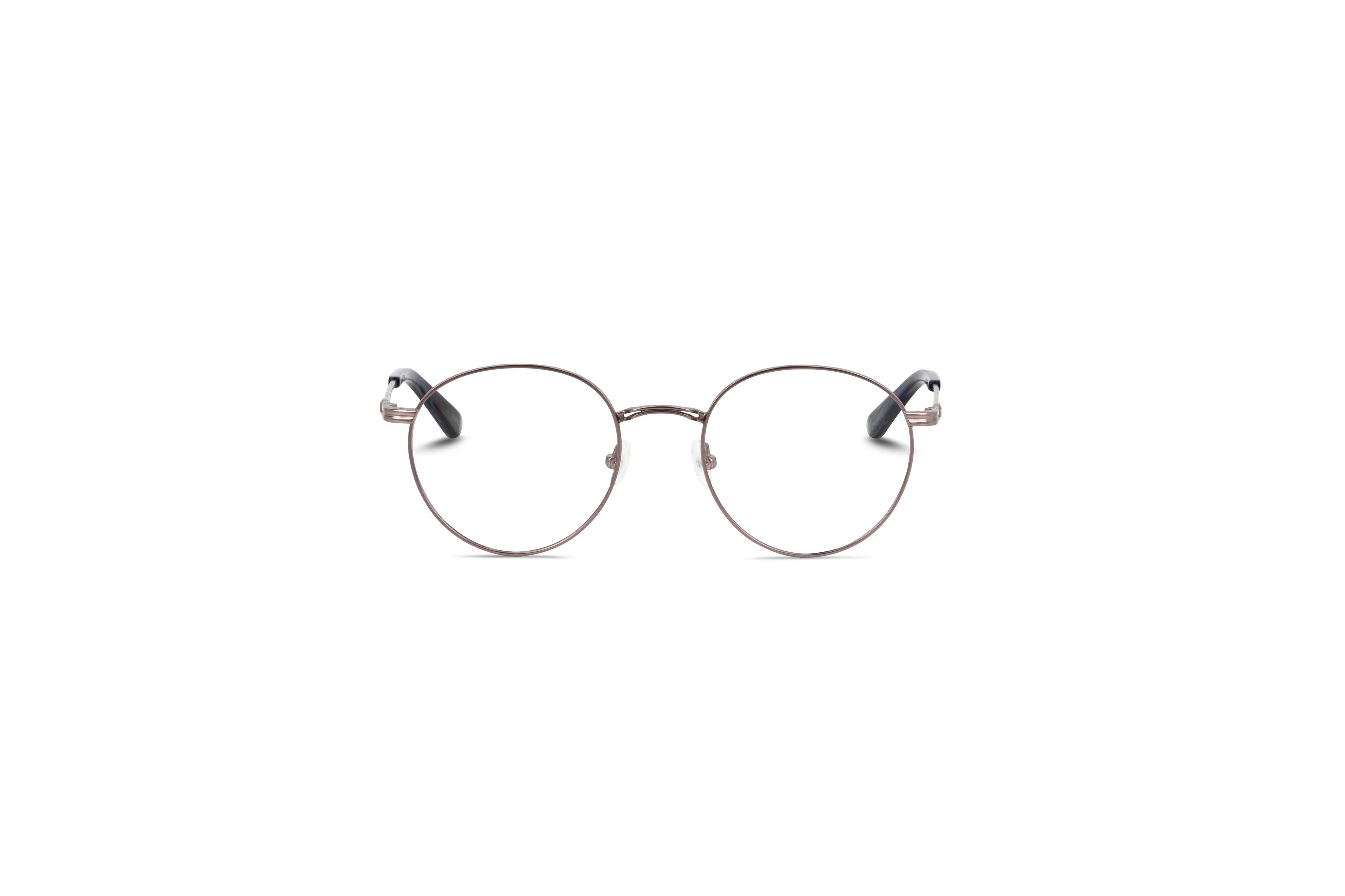 Die Brille Calvin Klein CK22117 in Metallisch auf weißem Hintergrund in Frontalansicht.