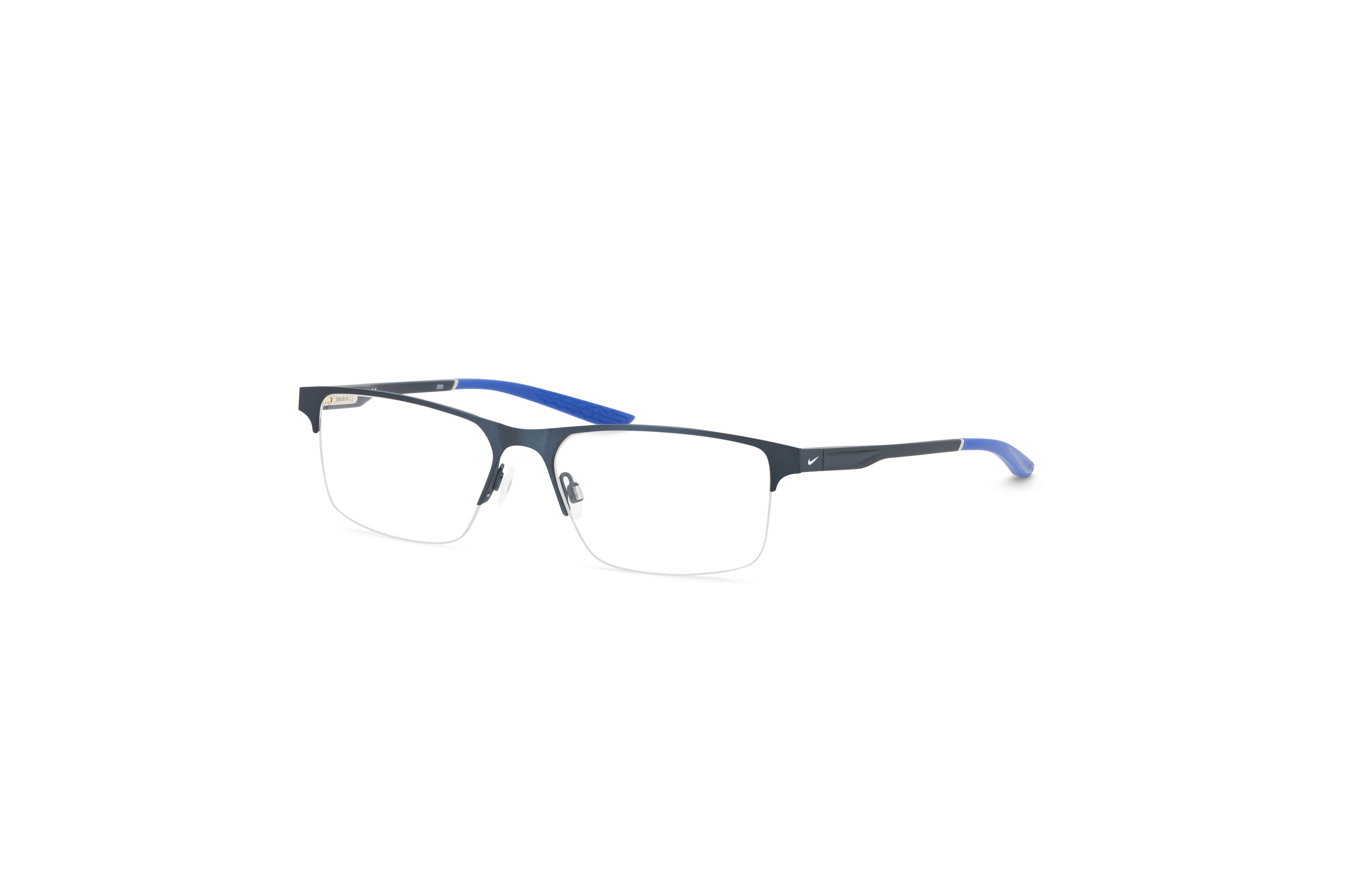 45° Ansicht der Brille Nike 8045 in Blau auf weißem Hintergrund.