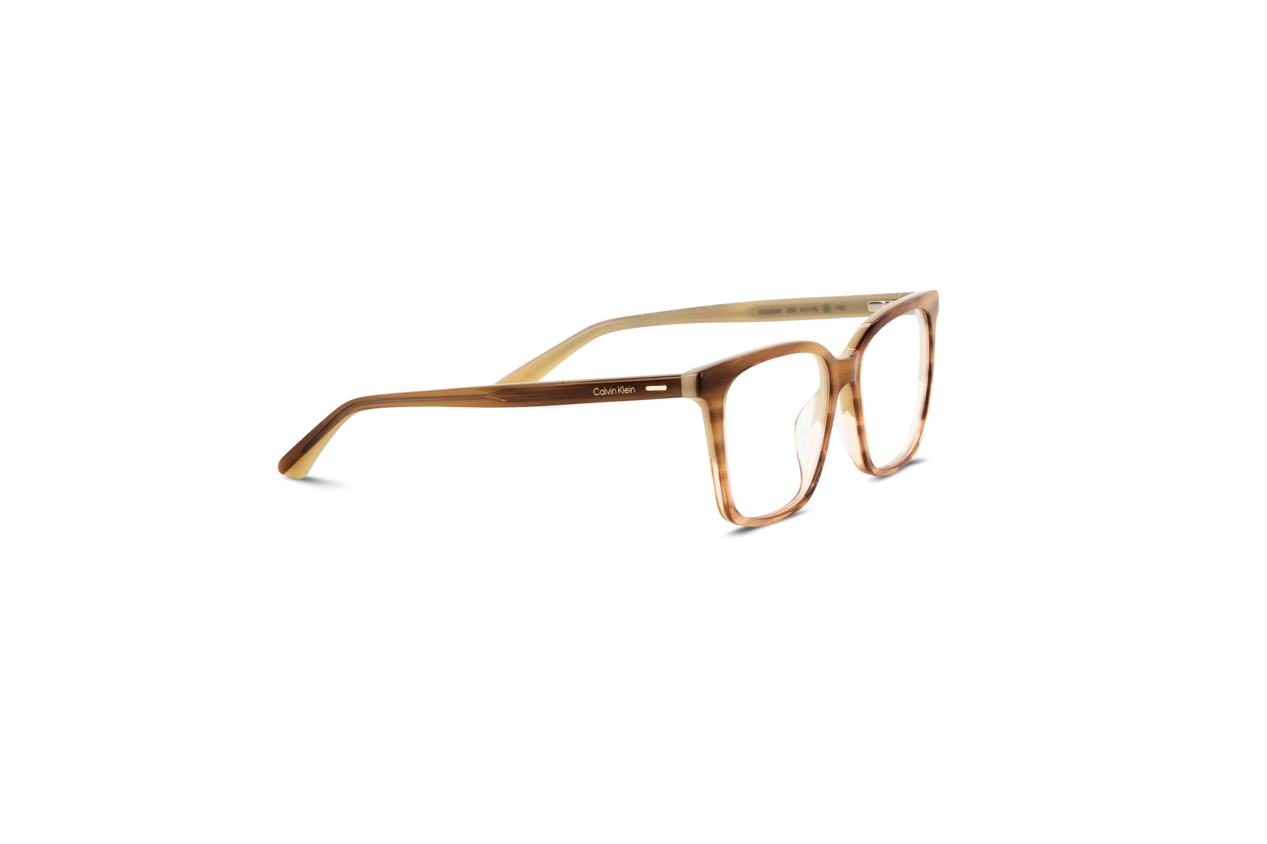 Die Brille Calvin Klein CK22540 in Braun mit Seitenansicht.