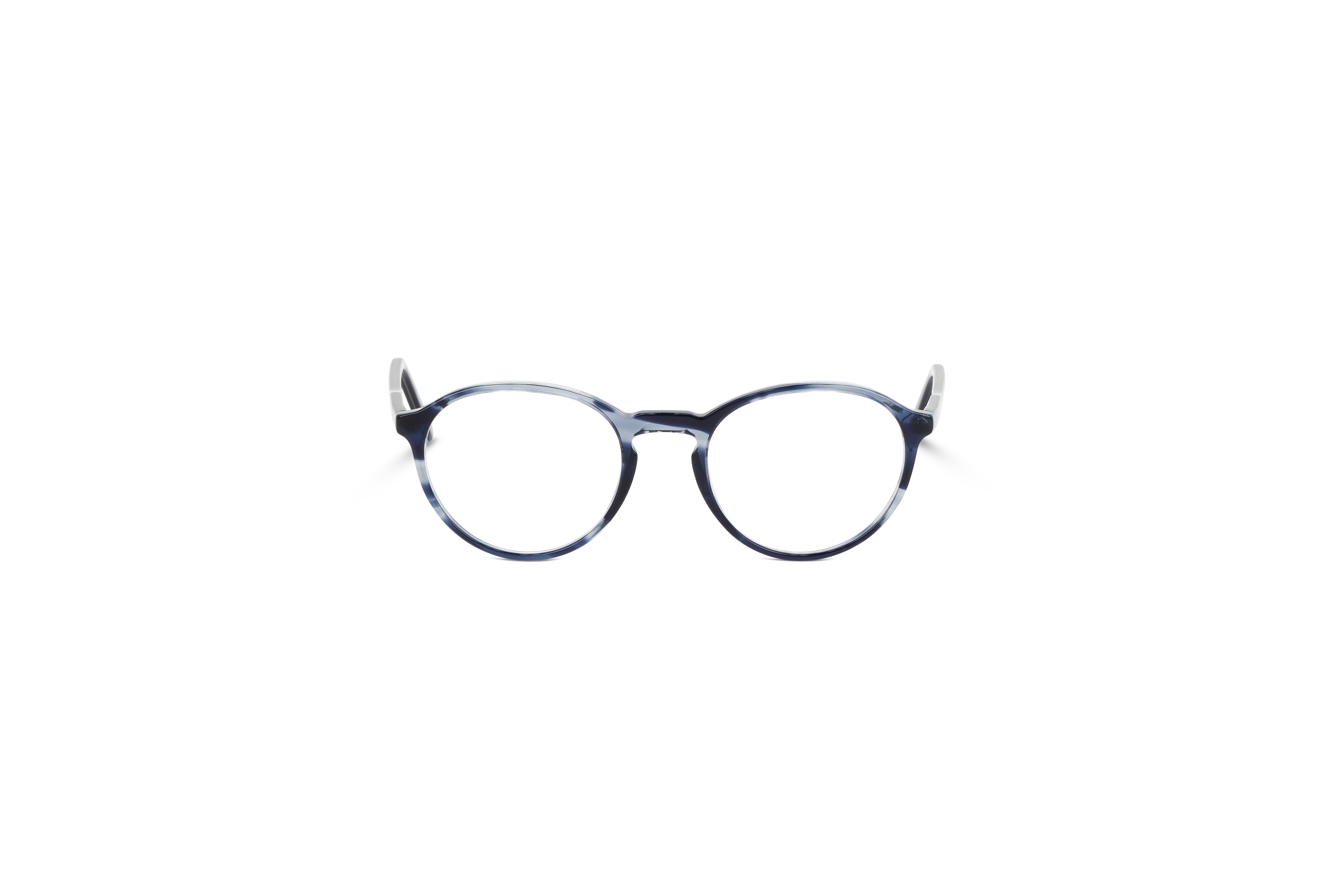 Die Brille KIND Metis in Blau auf weißem Hintergrund in Frontalansicht.