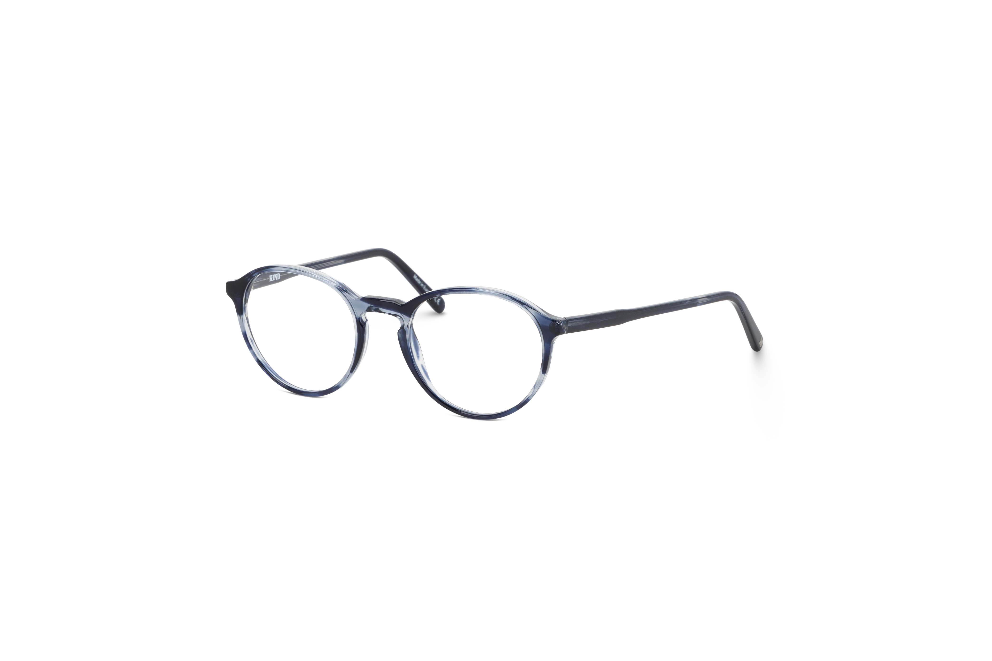 45° Ansicht der Brille KIND Metis in Blau auf weißem Hintergrund.