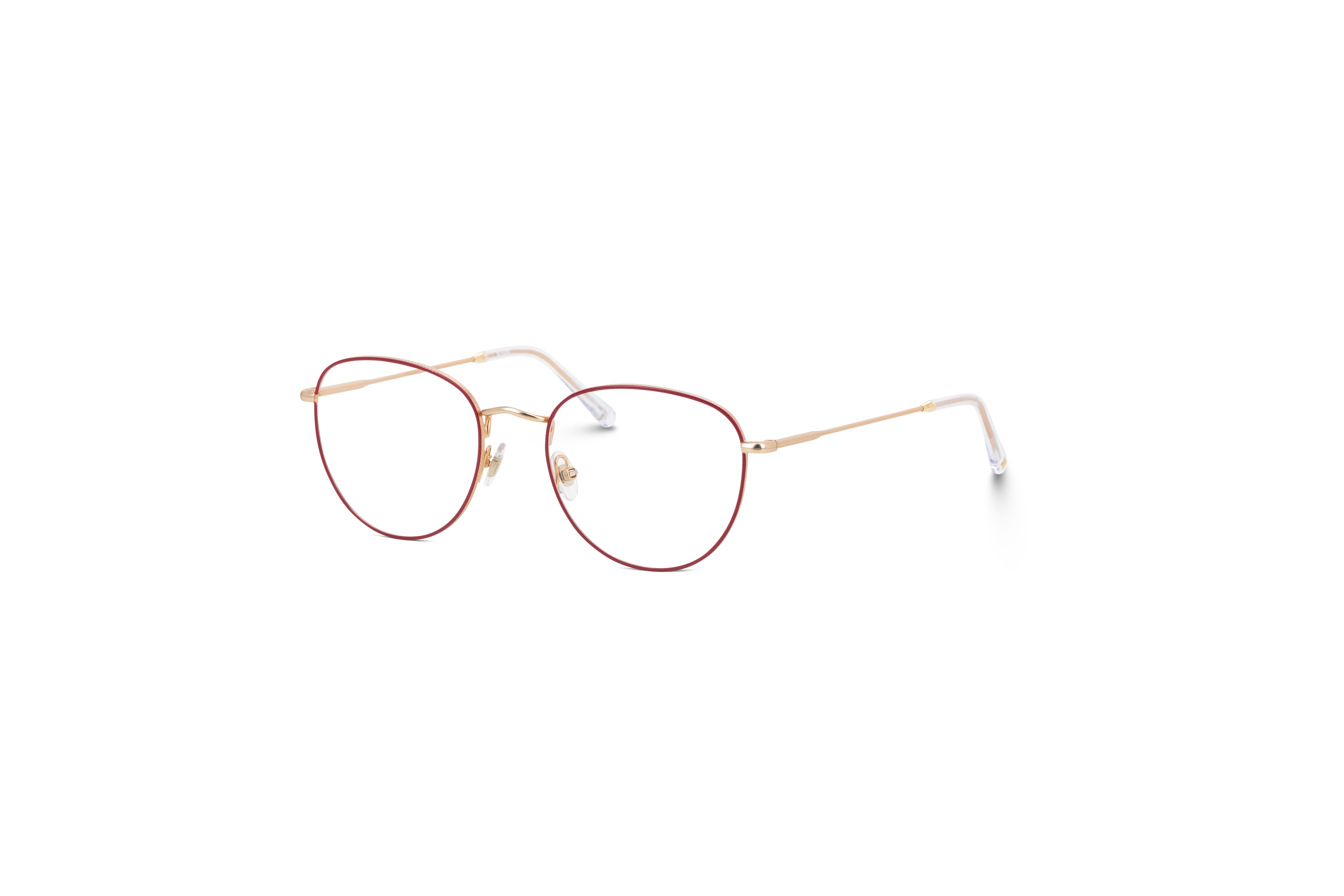 45° Ansicht der Brille KIND Nihal in Rot auf weißem Hintergrund.