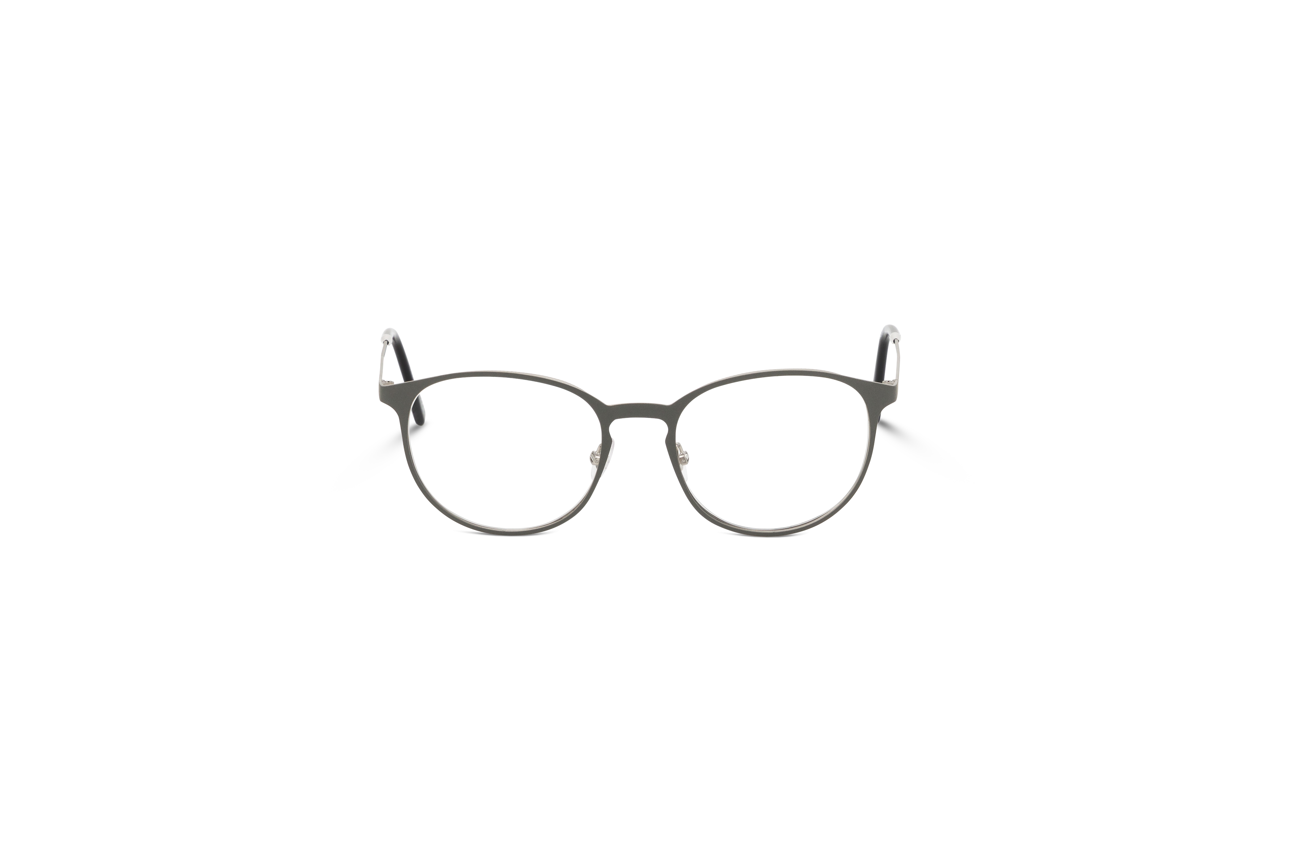 Die Brille KIND Alioth in Grau auf weißem Hintergrund in Frontalansicht.