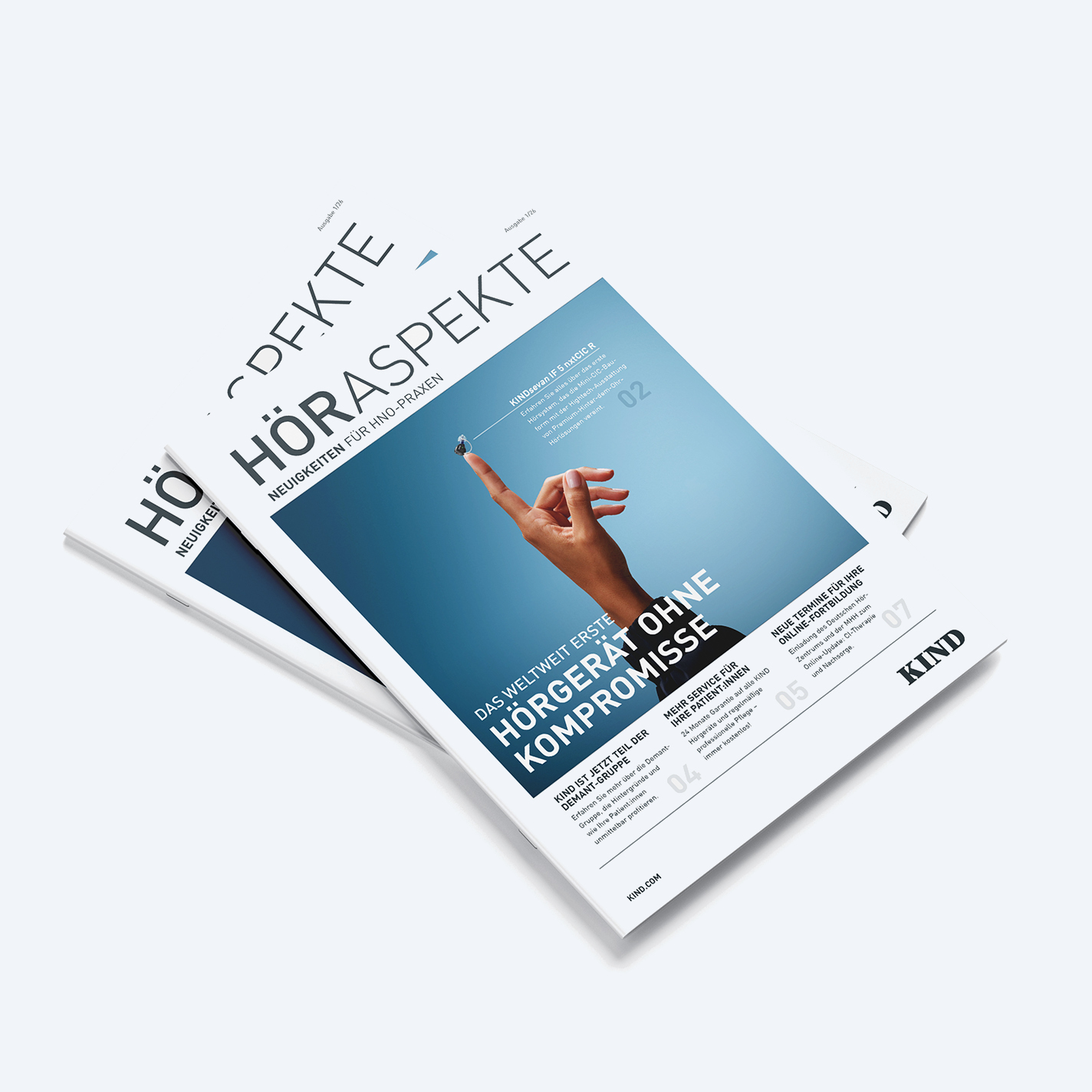 Zwei Ausgaben der HNO-Zeitschrift Höraspekte liegen übereinander